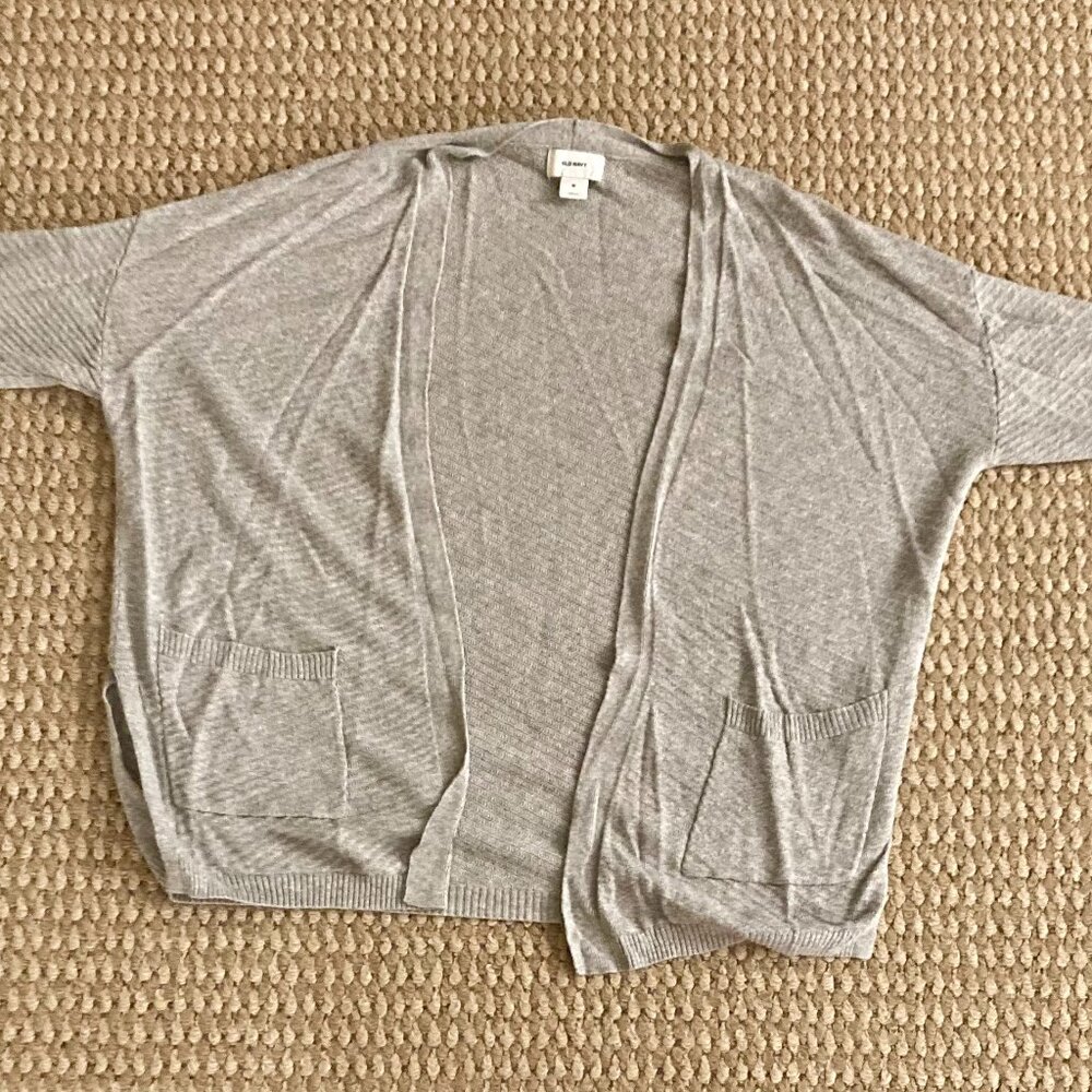 Old Navy Womens Pullover Cardigan Sweater Short Sleeve Front Pockets Size M Gray
